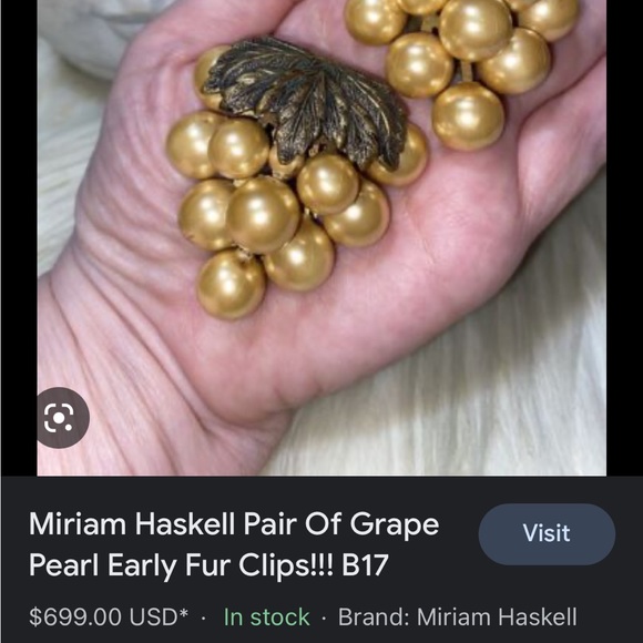 1 of 1930s Vintage Miriam Haskell Grape Pearl Dress Clips/Fur Clips!!! - Picture 7 of 7